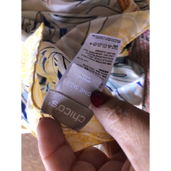 Chicos Vintage  100% Silk Scarf 36” Yellow Floral - Picture 3 of 3